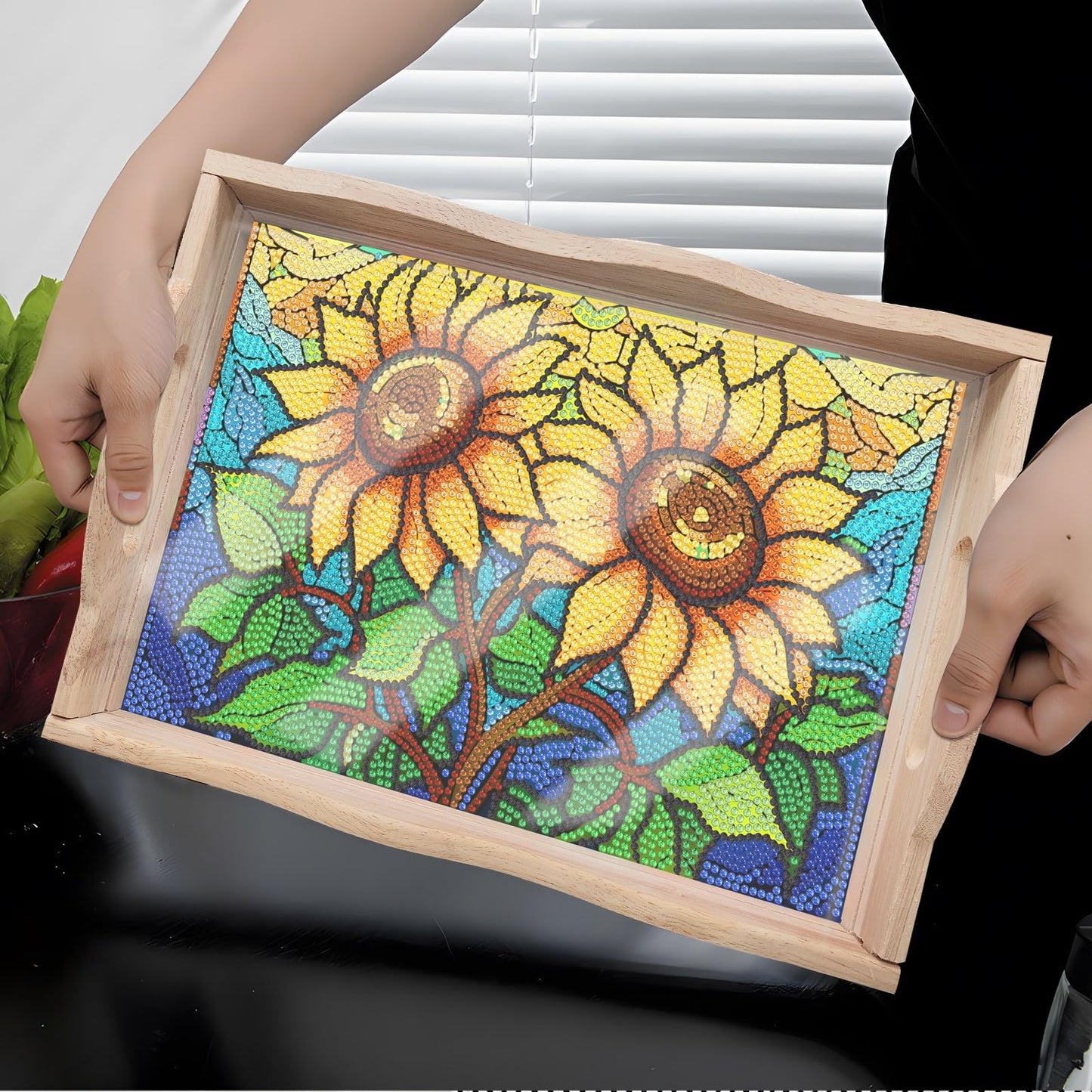 ARTopet DIY Diamond Tray Diamond Art Painting Sunflower Creative Design Handmade Wooden Tray Mosaic Making Kits by Number Kits Diamond Art for Coffee Living Room Home Organizer