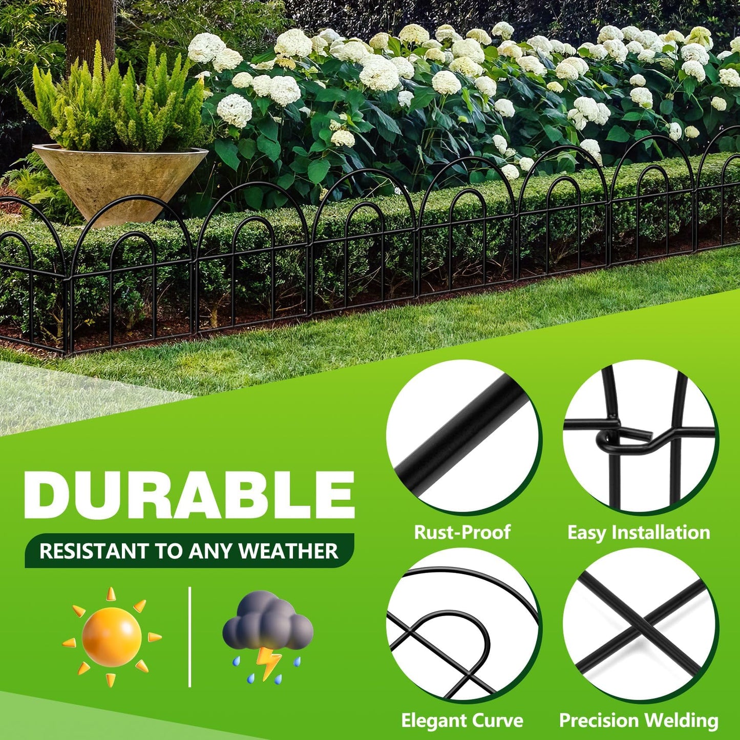 Decorative Garden Fence, 21.67ft(L) x 17in(H) Metal Fencing, 20 Pack, Black, Classic Style, Animal Barrier, Garden Border