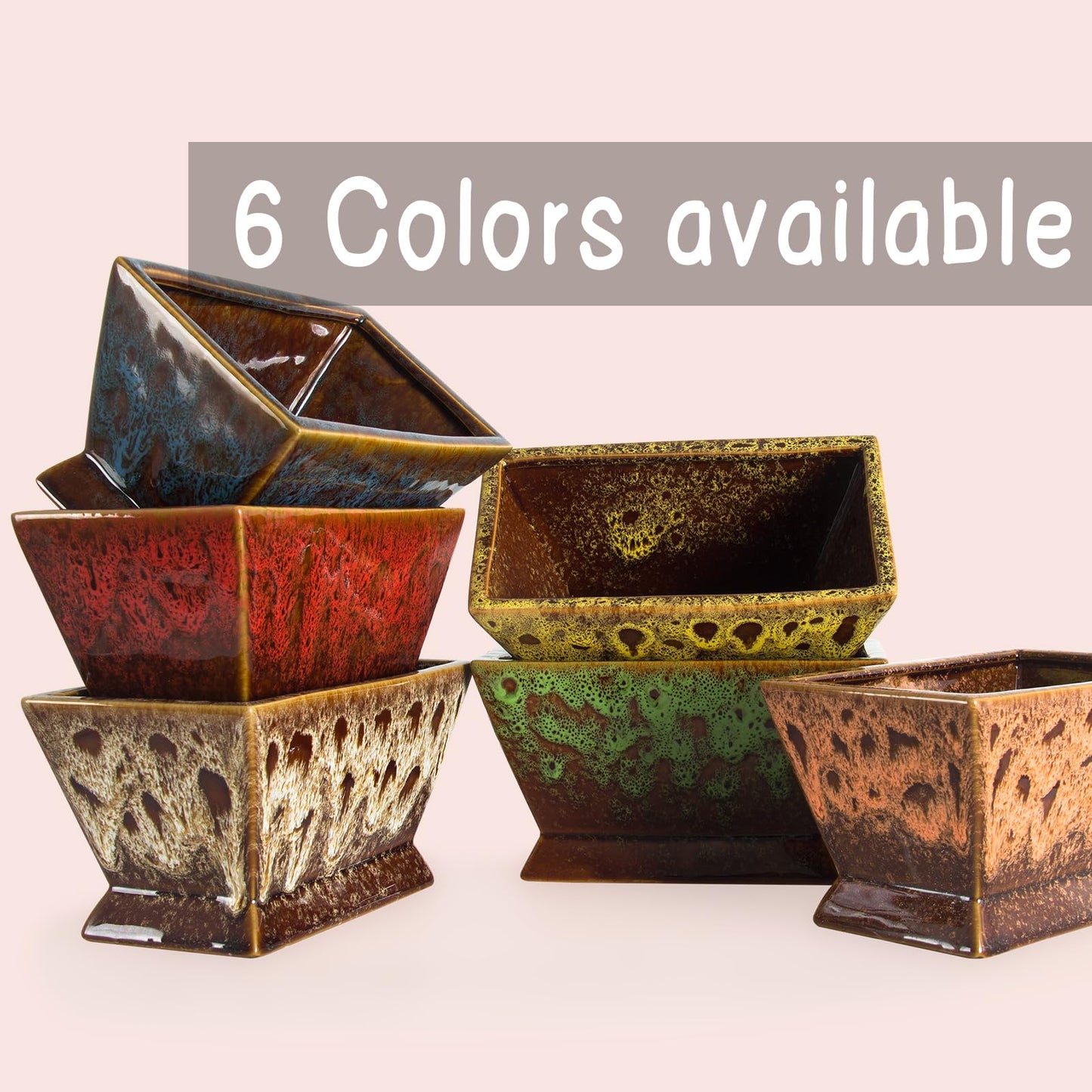ARTKETTY Succulent Pots - 7 Inch Large Plant Pot with Drainage, Shallow Ceramic Succulent Planters for Indoor Outdoor Plants, Modern Cactus Bonsai Plant Container Decorative Home Office