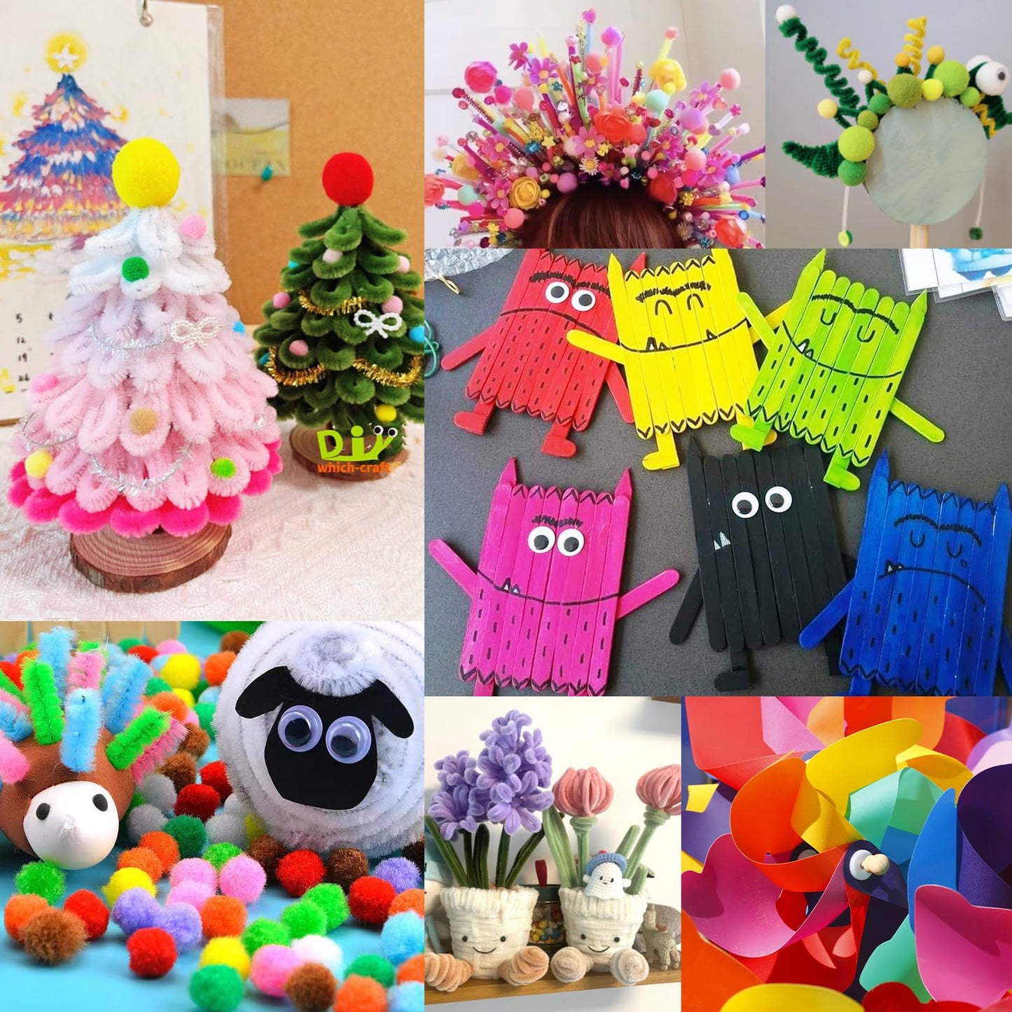 FUNZBO Mother's Day Arts and Crafts Supplies for Kids -Toddlers Craft Kit with Glitter Glue Stick, Pipe Cleaners, Popsicle Sticks, Pompoms & Stickers, Homeschool Supplies, Toys Crafts for Girls age 4+
