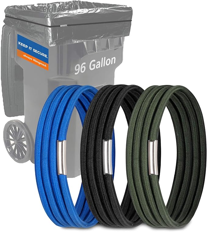 Trash Can Bands, Hongmed Heavy Duty Rubber Bands Fit 50 to 96 Gallon Cans for Kitchen/Office/Garage, Secure Large Garbage Bags(Black/Blue/Green)