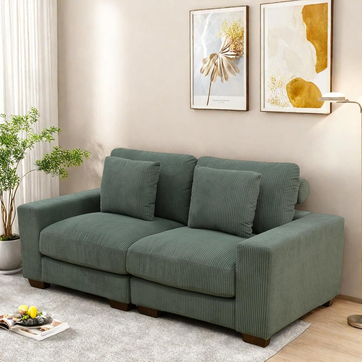 Sectional Couches for Living Room, Loveseat Sofa Comfy Cloud Couch with Deep Seats, Lounge Modern Living Room Furniture for Small Space, Green