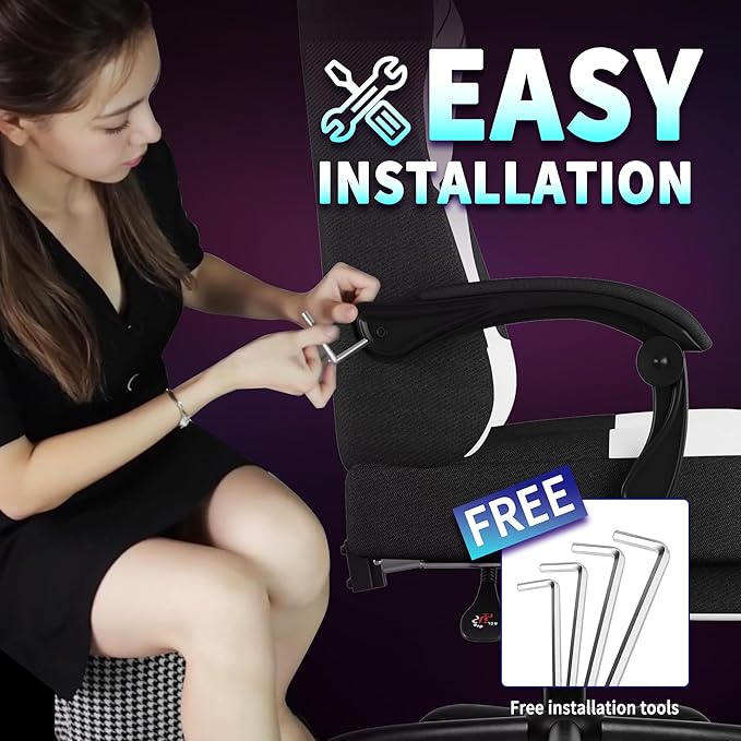 Gaming Chair Fabric, Ergonomic Computer Chair with Footrest, Video Gamer Chair with Pocket Spring Cushion,Linkage Armrests and Headrest Lumbar Support,Swivel Height Adjustable Office Chair for Adults