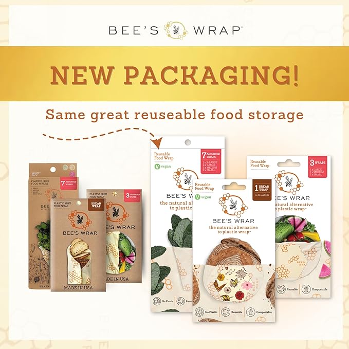 Bee's Wrap Beeswax Wraps for Food - Bread Wrap - Made in USA Reusable Bread Storage Bags - Organic & Eco-Friendly Alternative to Aluminum Foil, Sourdough Bags & Plastic Wrap, Mushroom Magic