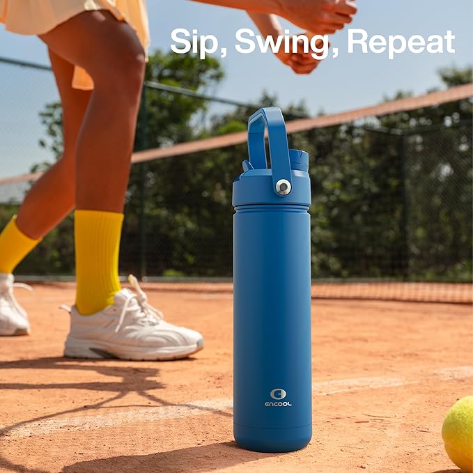 ENCOOL Insulated Water Bottle with Straw Stainless Steel Water Bottle, Leak-Proof, BPA-Free, Double Wall Vacuum Keeps Cold for 24 Hours for Sports, Travel, School (18 oz, Celtic Blue)