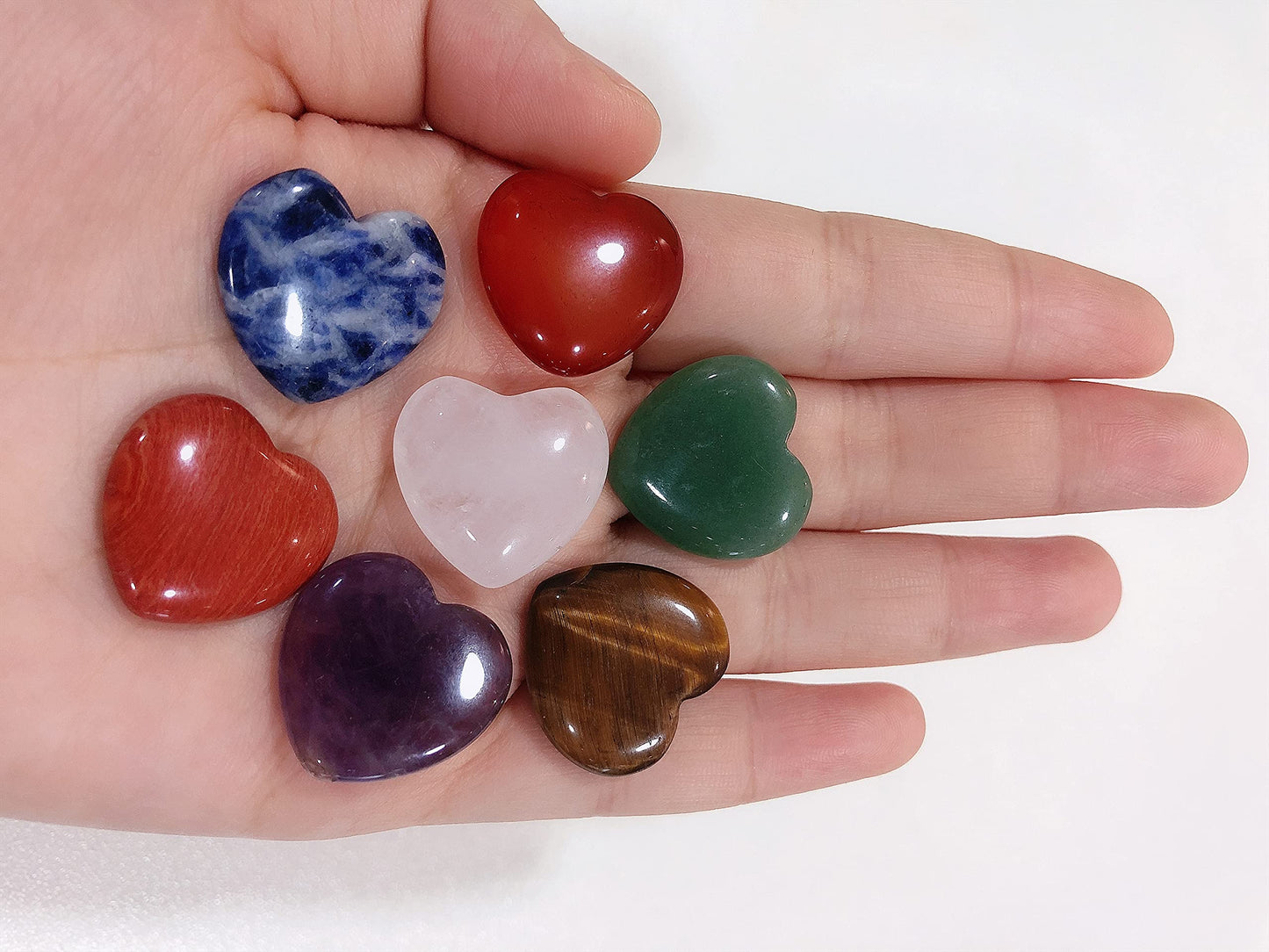 YATOJUZI 7 Chakra Natural Heart Healing Crystals Rose Quartz Amethyst Heart Love Stones Set Bulk Polished Pocket Palm Thumb Gemstones Chakra Reiki Balancing 0.8 inches