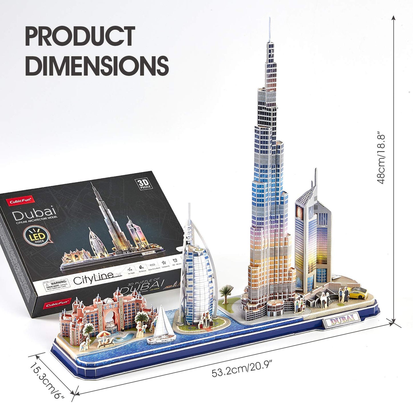 CubicFun 3D Puzzles for Kids Ages 8-10 LED Dubai Cityline, Arts and Crafts for Kids Ages 8-12 STEM Projects for Kids Ages 8-12 Gifts for 8 Year Old Toys for 8 Year Old Girls Lighting Architecture