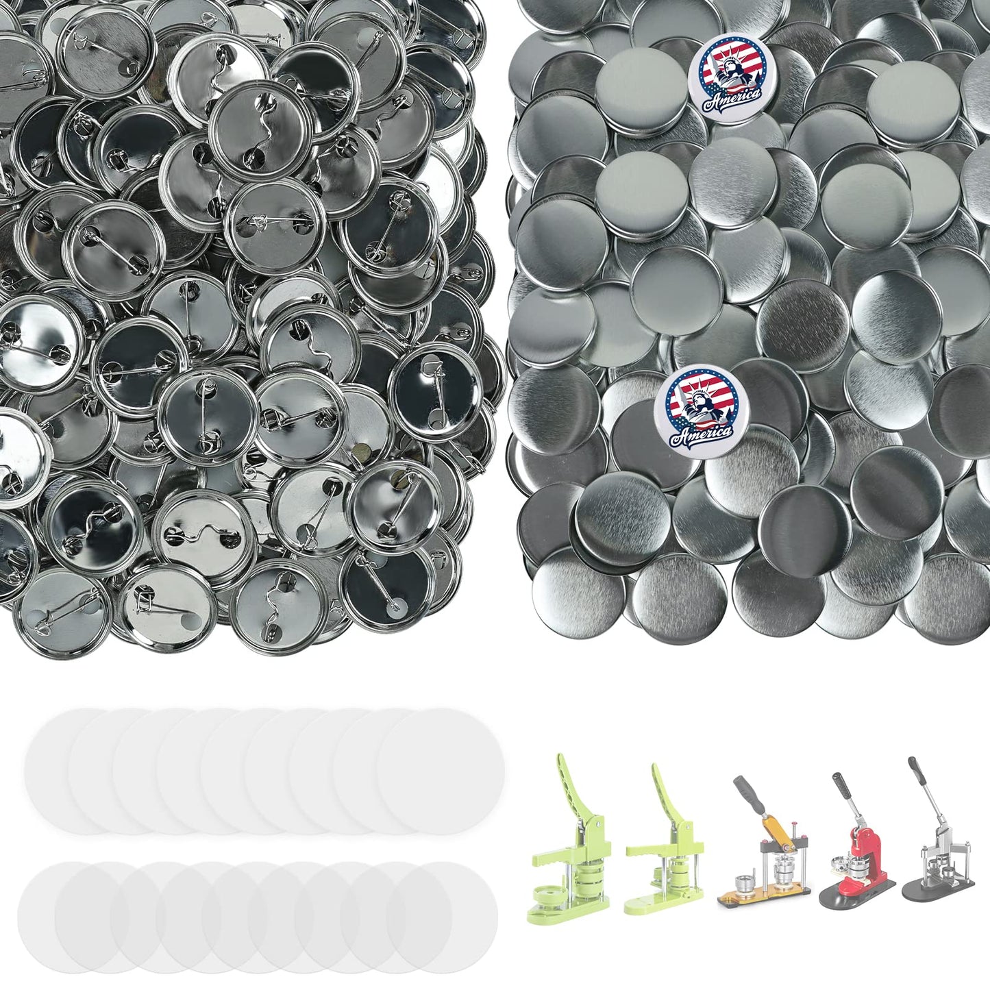 Onemorello 200 Sets Button Maker Supplies, 25mm / 0.98 inch Button Supplies Buttons Parts, (Approx. 1 inch) Metal Blank Badge Parts with Blank Paper for Buttons Maker Machine Pin Maker Press