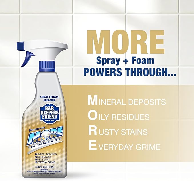 Bar Keepers Friend MORE Spray + Foam Multipurpose Cleaner (2 x 25.4 oz) & Dish Fish Dual Sponge for Bathroom, Kitchen & Outdoor Use on Stainless Steel, Aluminum, Brass, Tile, Ceramic, Porcelain & More