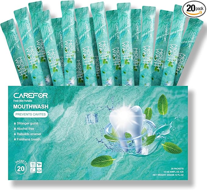 Mouthwash Travel Size - Portable Packets to Go, Alcohol & Fluoride Free Fresh Mint Mouthwash Strips for Superior Oral Hygiene,Disposable Packs (Pack of 20)