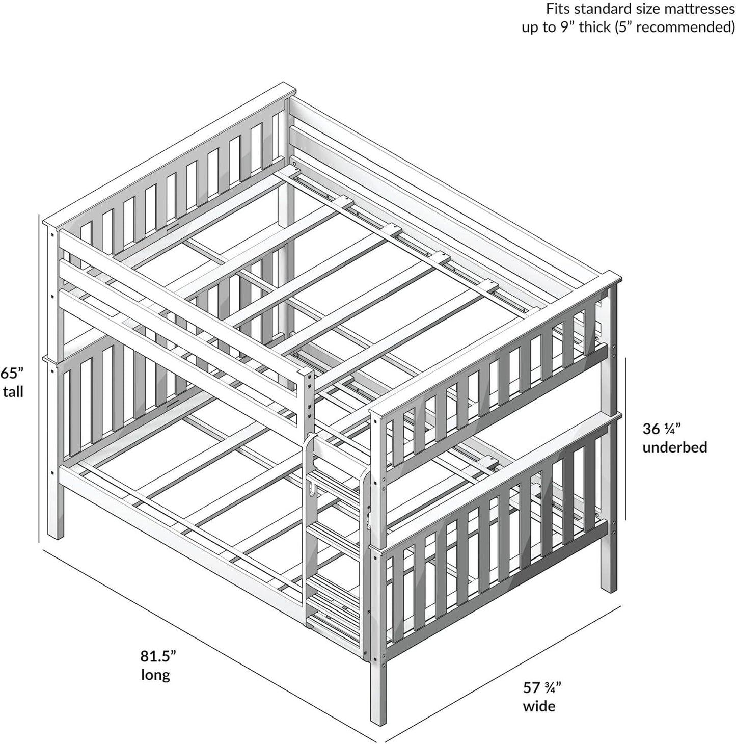 Max & Lily Full Over Full Bunk Bed with Ladder, Solid Wood Platform Bed Frame for Kids, 14" Safety Guardrails, Easy Assembly, No Box Spring Needed, Natural