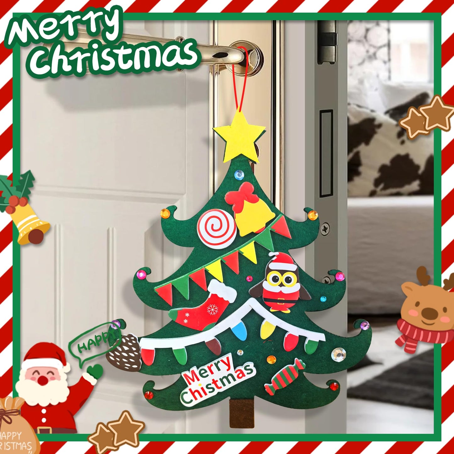Ruicnte 24 Sets Christmas Tree Ornaments Crafts Kits for Kids,DIY Winter Christmas Craft Kit Pine Tree Snowman Snowflake Penguin Foam Xmas Sticker for Kid Holiday Classroom Activities Party Favors