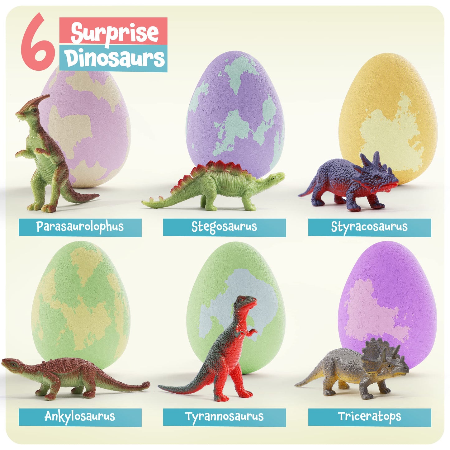 Dan&Darci Dino Egg Bath Bombs for Kids - Easter Basket Stuffers - Kid Baths Bomb with Surprise Inside - Dinosaur Toys Gift for Boys and Girls Ages 6 7 8 Years Old Gifts - Fun Educational Toy Fizzy