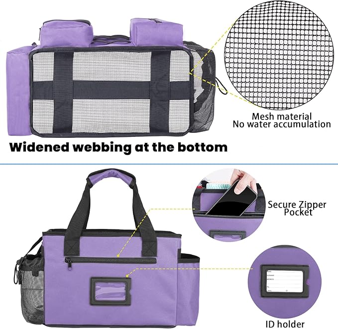 Wearable Cleaning Caddy Bag, Cleaning Organizer with Handles, Cleaning Supply Tote with Adjustable Shoulder Strap for Cleaners & Housekeeper (Purple, 13.4'' x 7.3'' x 9.3'')