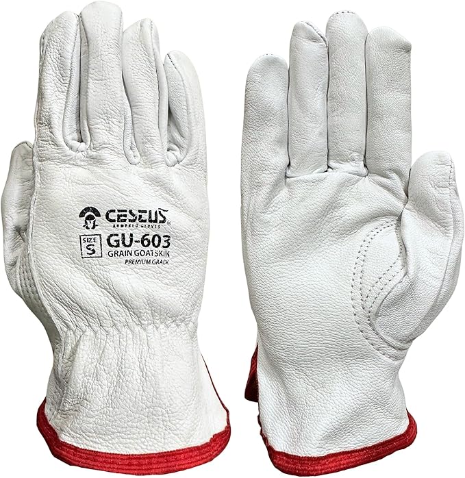 Cestus GU603, Sun-Dried Grain Leather Work Gloves (1,3,12,120) Premium Grade Goatskin, Unlined, Cut For Natural Fit