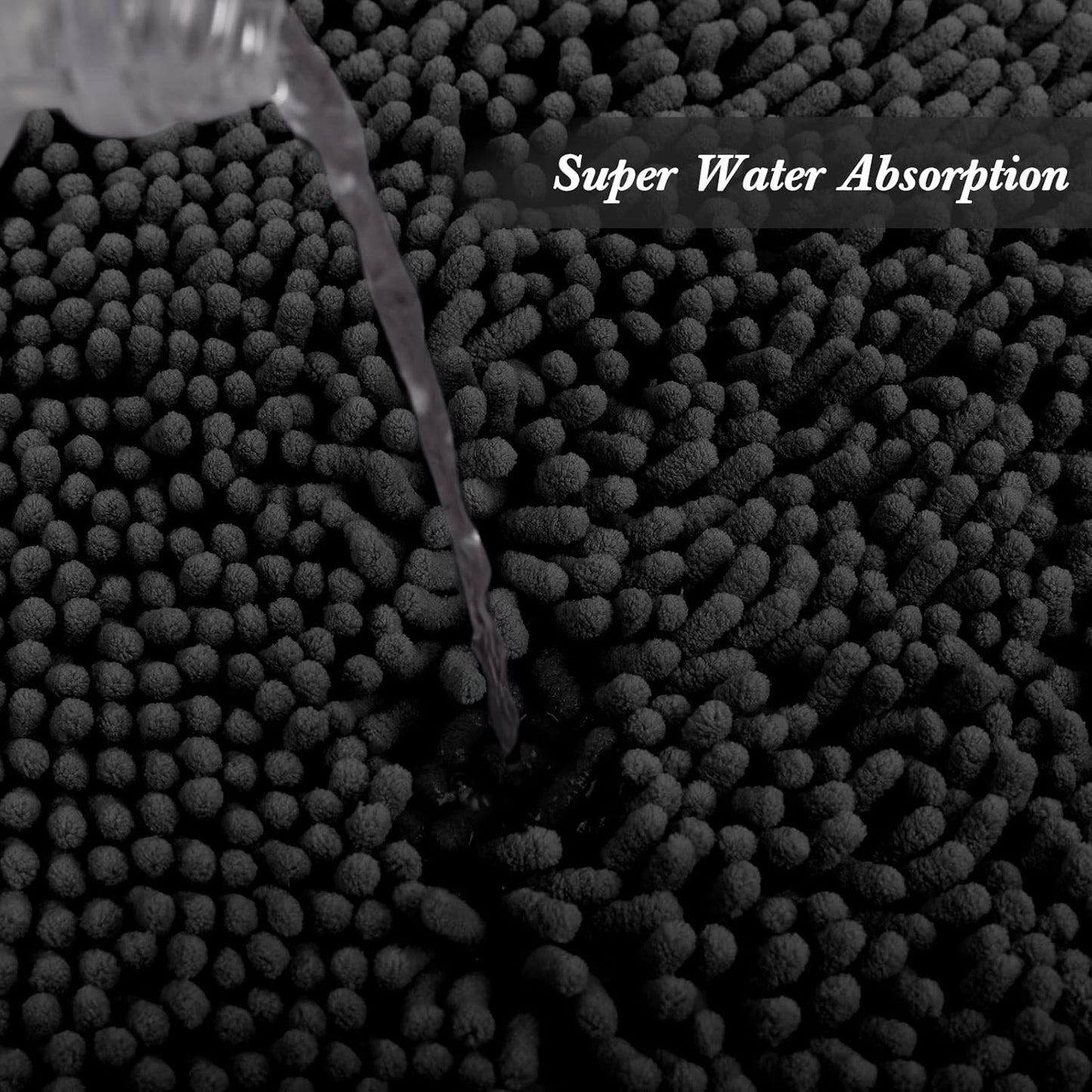 Non-Slip Bath Rug,Extra Soft Microfiber Bedroom Shag Carpet with Anti-Slip Backing,Water/Dust Absorbent Fast Dry Shower Mat,Sound Insulated Stairs Pad,Machine Washable (Black,15 x 23 Inches)