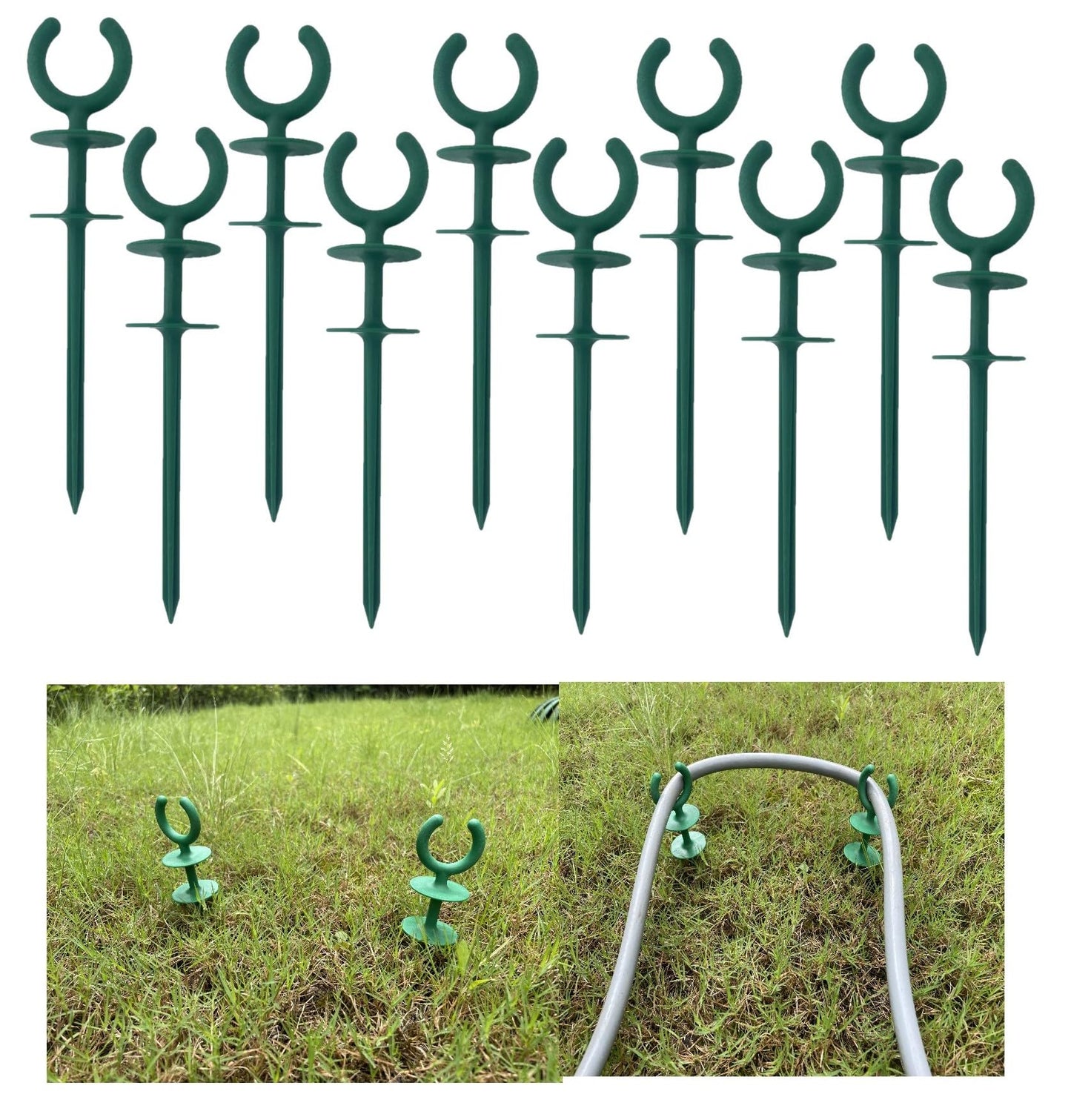 WIBBLESOX 20 Pcs Green Garden Hose Guide Stakes Holiday Lights Holder Light Duty High Toughness Plastic Nails Tools for Garden Yard Plant Protection (20)