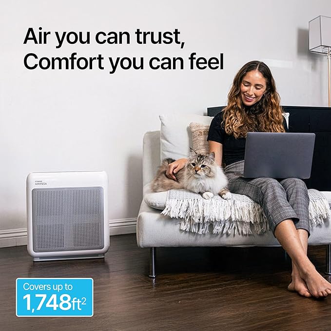 COWAY Air Purifiers for Home Up to 1,748ft², True HEPA Filter for Smoke, Allergies, Pet Dander, Odor, Air Quality Monitor, Auto&Eco Mode, Timer, Filter Indicator, 3yr Warranty, 200M, White