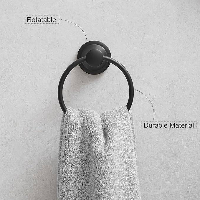 Hoimpro Matte Black Bathroom Bar Set, Wall Mounted Bathroom Hardware Fixture Tissue Roll Holder Towel Rack (Hand Towel Ring, Toilet Paper Holder), 2 PCS Bathroom Accessories, Stainless Steel