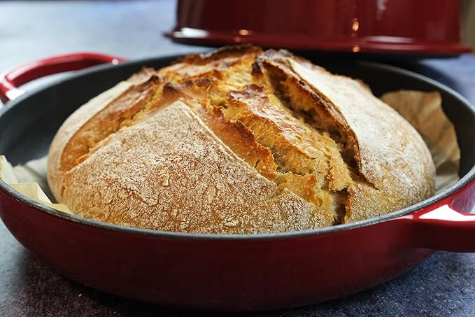 Enameled Cast Iron Bread Pan, Sour Dough Artisan Bread Oven – Red – Round 26 cm, 6.25 L (6.6 qt) – Boule Pan with a Deep Lid for Steam Baking