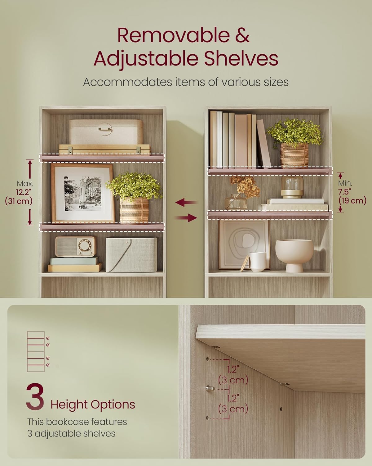 VASAGLE Custos Collection - Bookshelf, 5-Tier Bookcase, Book Shelf, Open Storage Shelf, 9.4 x 23.6 x 52.8 Inches, for Living Room, Home Office, Dinning Room, Natural Beige ULBC165L01