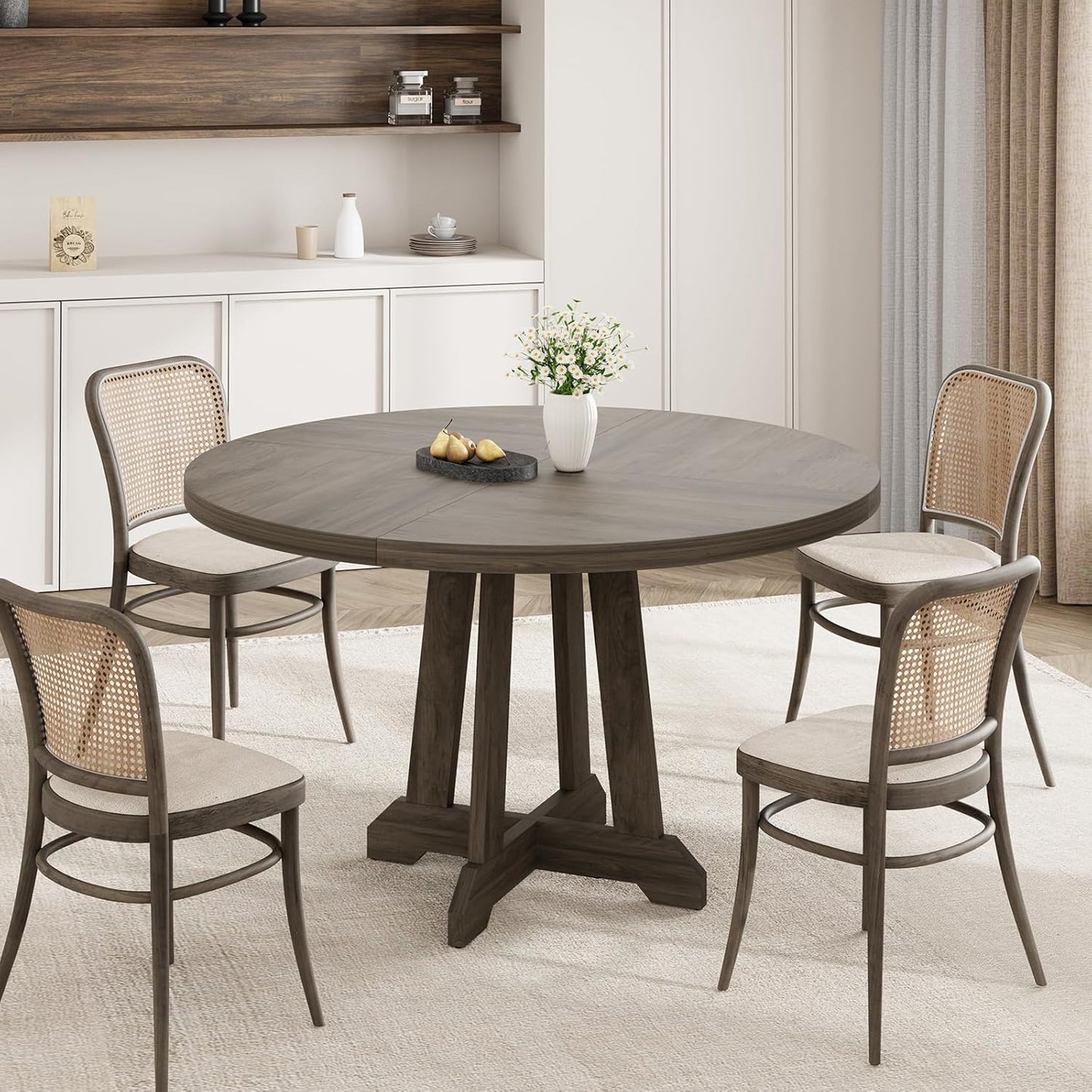 Dining Table for 4 to 6 People, 47 Inch Round Dining Table, Wooden Kitchen Table with Sturty Legs, Dining Room Table for Dining Room, Kitchen, Grey