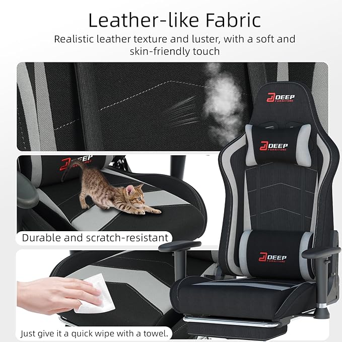 Fabric Gaming Chair, Skin-Friendly and Breathable, Manufactured by A Reputable Manufacturer, Safe and Stable, Specially Designed for Gaming.with Footrest Mg(1005-Gray)
