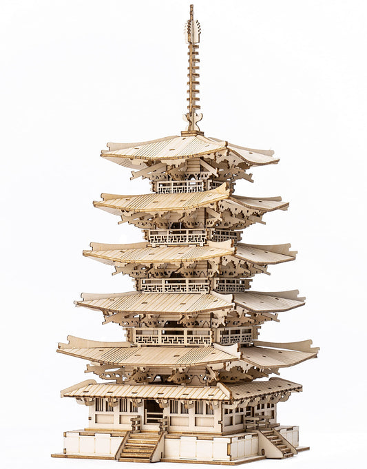 Rolife Wood Model Kits for Adults to Build 3D Puzzles DIY Five-storied Pagoda Birthday Unique Gifts for Friends or Family