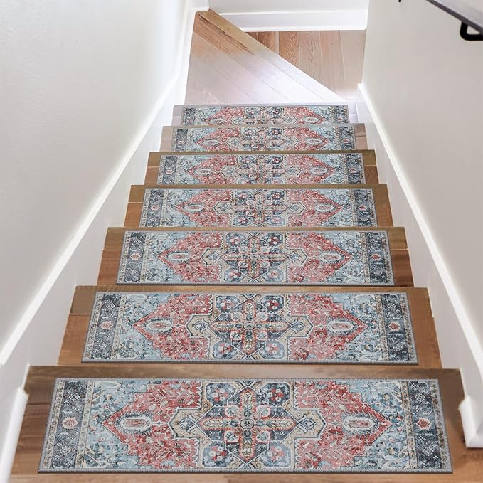 OJIA Non-Slip Stair Treads for Wooden Steps 30"x8" Indoor Stair Runner 15PCS Residue-Free Rubber Backed Carpet Stair Treads Staircase Step Treads Soft Stair Rugs Mats for Kids and Dogs