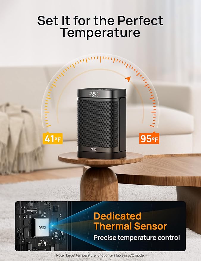 DREO Space Heater, 1500W Portable Electric Heaters for Indoor Use, PTC Ceramic Heater for Office with Remote, Thermostat, 70°Oscillation, 12H Timer, 5 Modes, Safe Quiet Room Heater for Bedroom