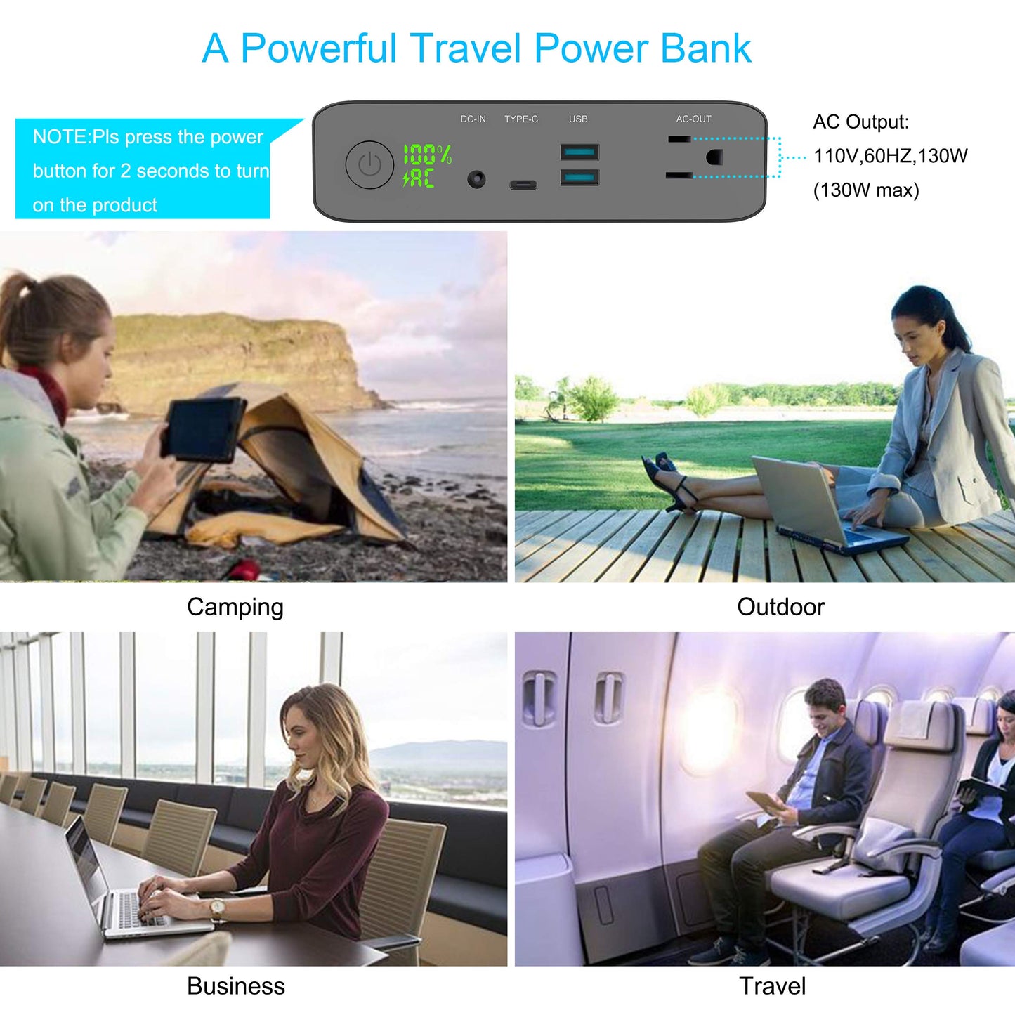 Krisdonia Ac Outlet Portable Charger 60000Mah 110V/130W Laptop Power Bank With Ac Outlet, 2 Usb Qc 3.0 And Type-C For Laptop, Cp