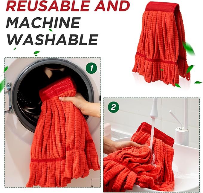 Hushee 6 Pack Large Microfiber Tube Mop Heads 18 oz Heavy Duty Commercial Industrial Wet Mop Head Refill Reusable Machine Washable Looped End Mopheads for Hardwood, Tile, Laminate Floors (Red)