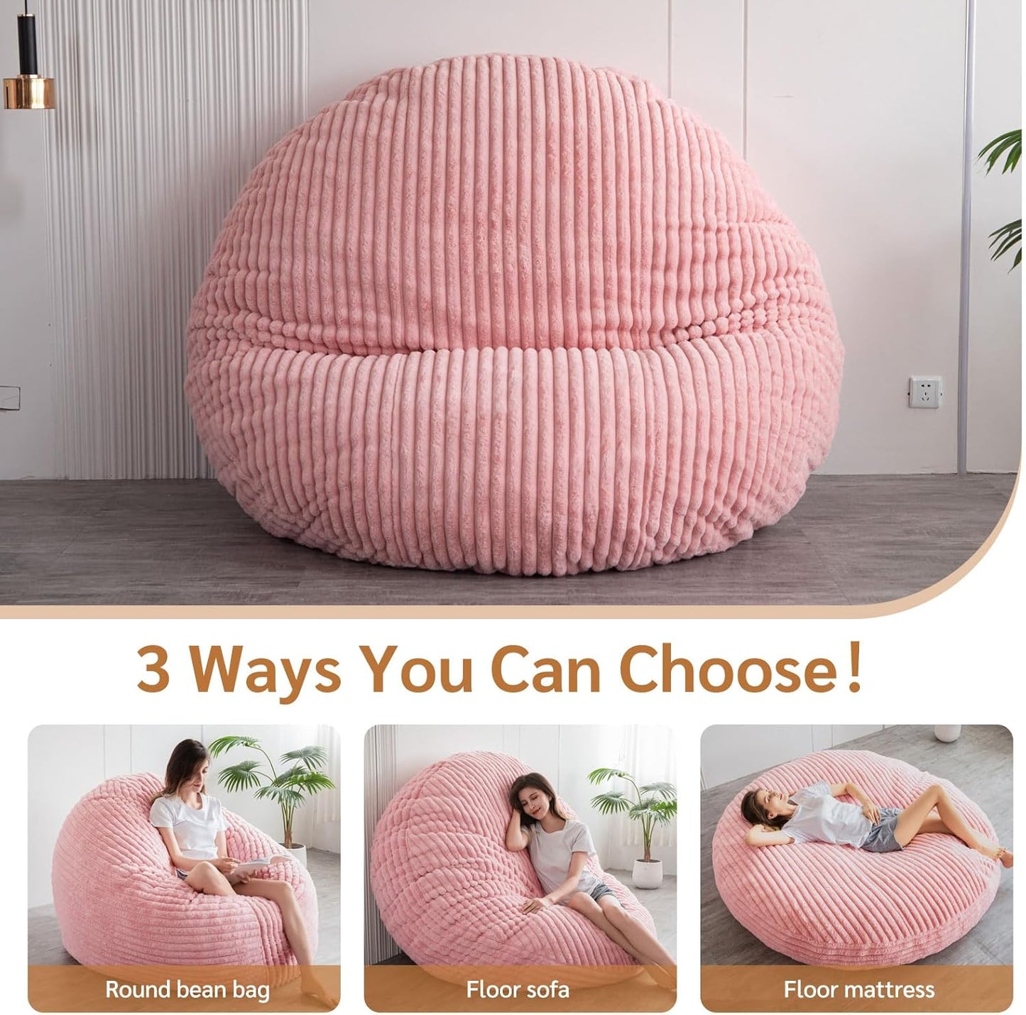 BYBYME 3 in 1 Bean Bag Chairs, Bean Bag Bed for Adults High-Density Foam Filling, Convertible Sofa Bed Faux Fur, Giant Bean Bag Chairs for Adults
