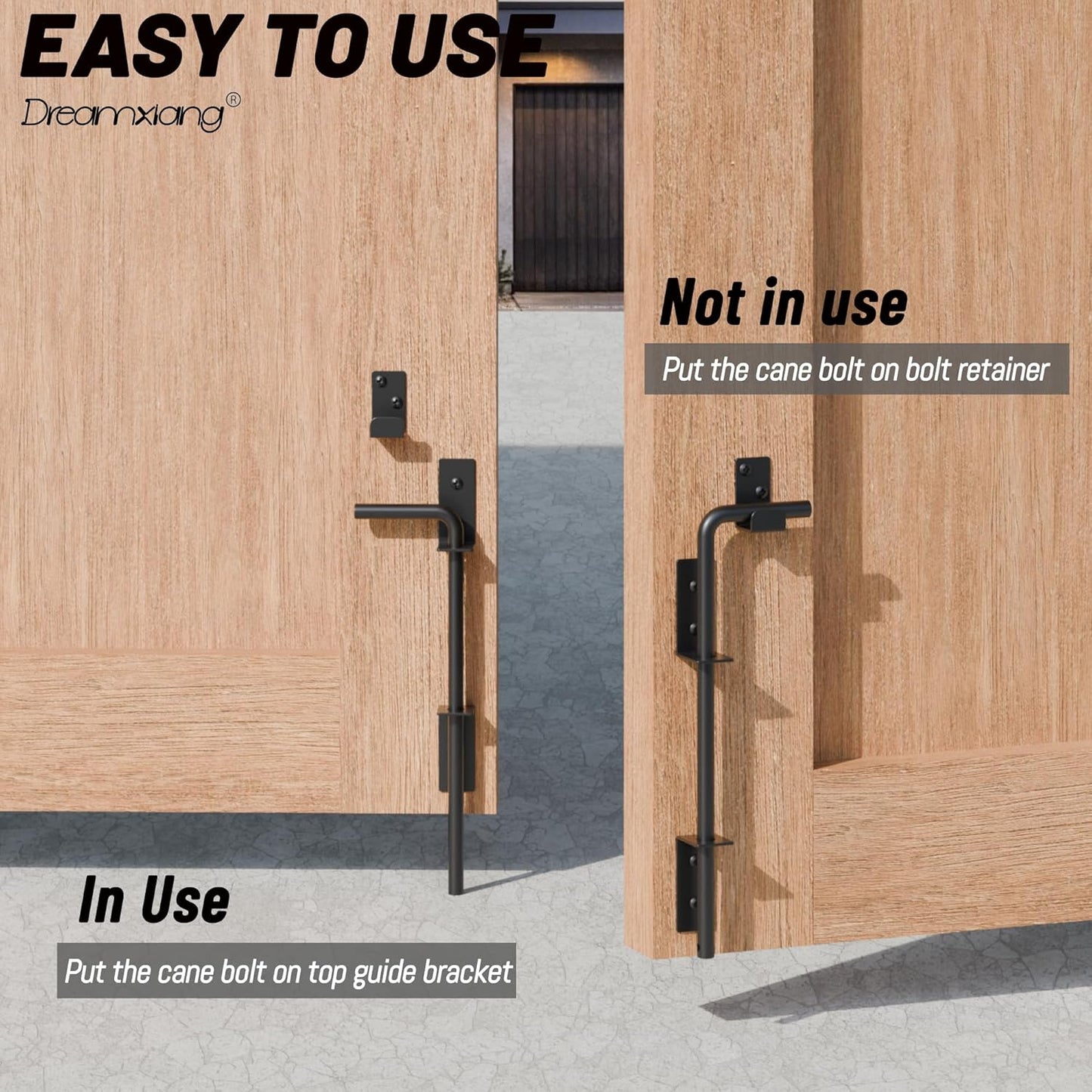 12" Heavy Duty Cane Bolt Gate Drop Rod Extra Thick Hardware Ground Latch for Wood PVC Vinyl Metal Fences Gates, Double Doors, Black Solid Steel-2 Pack