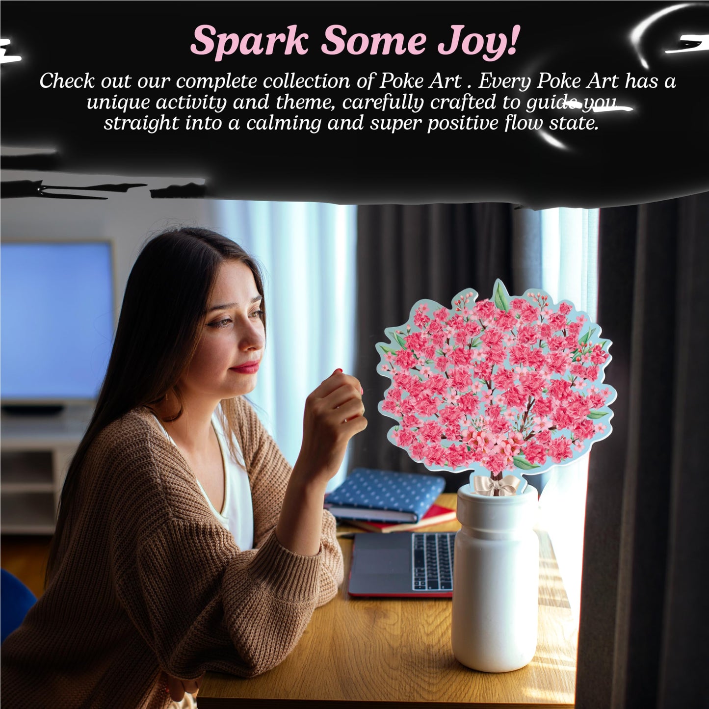 Unwynd Poke Art Cherry Blossom Flower Bouquet | Mess-Free Arts and Crafts for Adults | Teen Craft Kits | Mother's Day Flowers Gift | Gifts for Mother, Women and Men