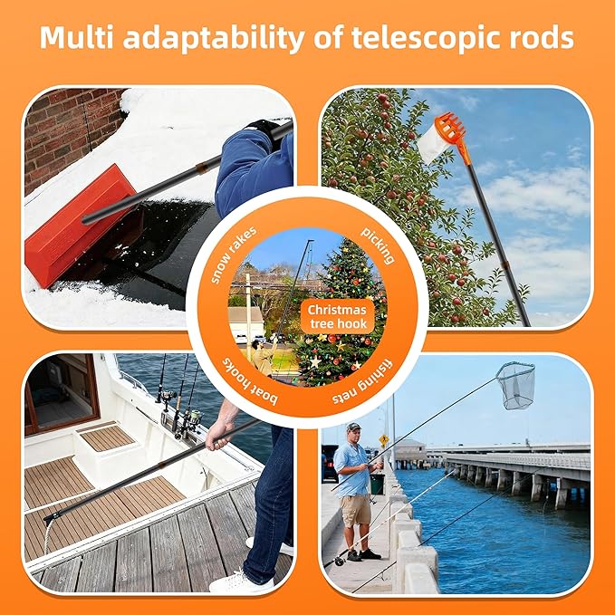20FT Heavy-Duty Fiberglass Telescopic Extension Pole - High Stiffness, Non-Conductive, Twist Lock for Electrical Rescue, Indoor Cleaning, Pool Washing,Paint,Boat Hooks&Flags- Universal Threaded Tips