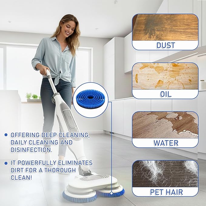 2 PCS Upgraded Steam Mop Pads Replacement Brush Head for Shark Steam and Scrub Mop S7000/S7001/S7201/S8201, Nylon Bristles for Deep Cleaning & Scratch-Free Polishing on Hardwood & Tile Floors (Blue)