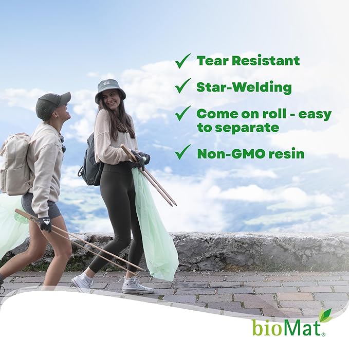 bioMat 64 Gallon Compostable Compost Liners, 30 Count, Extra-Large Compost Bags for Bins, BPI & CMA and ASTM D6400 Certified, Eco-Friendly Liners for Food Waste