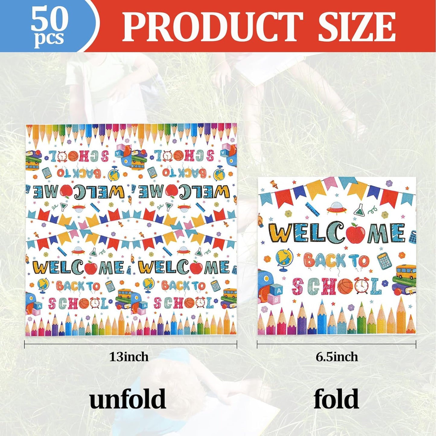 50PCS Back to School Paper Napkins - 13 x 13 Inches Luncheon Napkins Disposable School Theme Decorations for First and Last Day of School Preschool Kindergarten Party