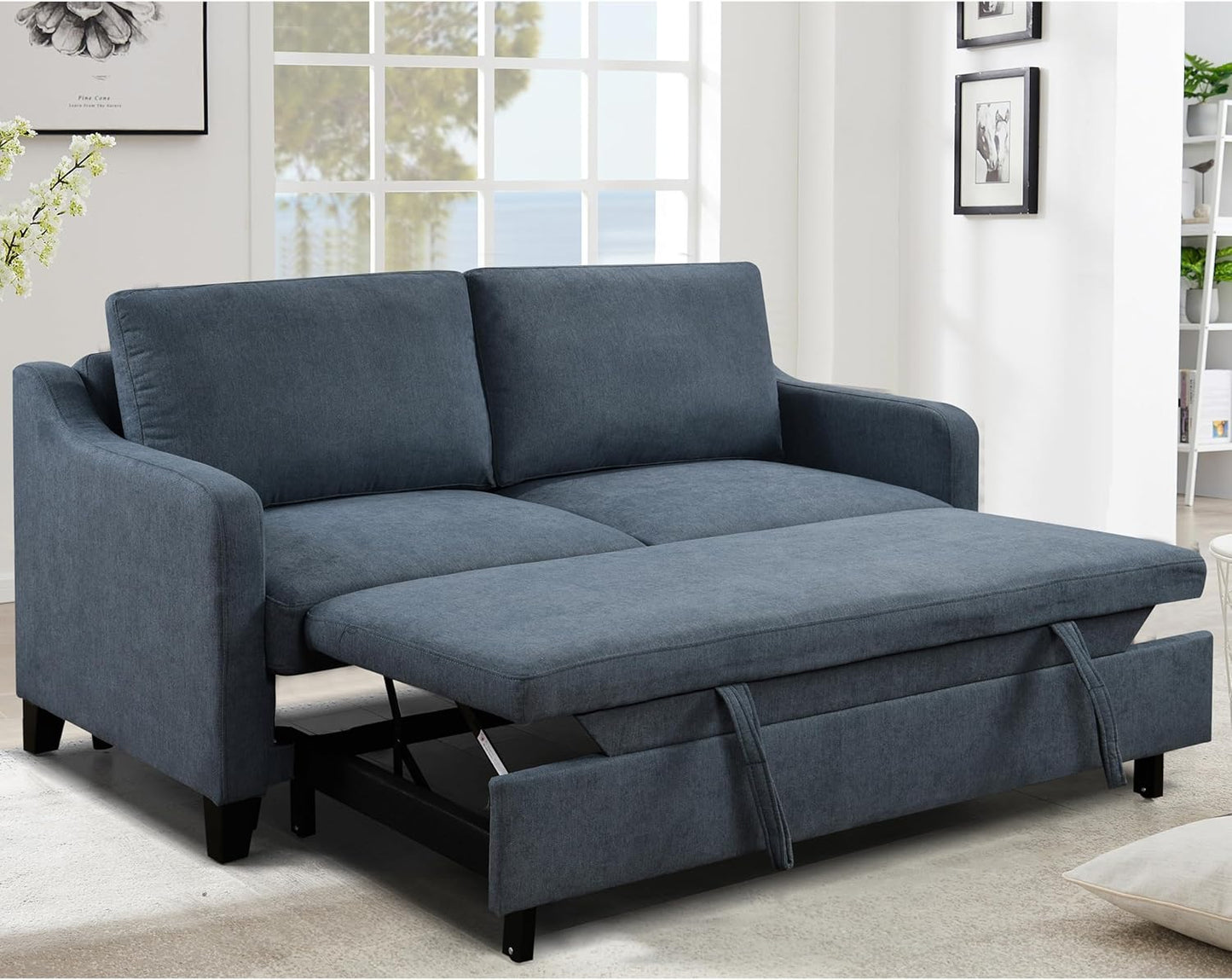 ERYE Modern 3-in-1 Sofa Loveseat Convertible Sleeper Sofabed, Queen Size Upholstered Love Seat Sofa Soft Cushion Daybed with Pull Out Sleeper Couch Bed for Living Room Home Apartment RV