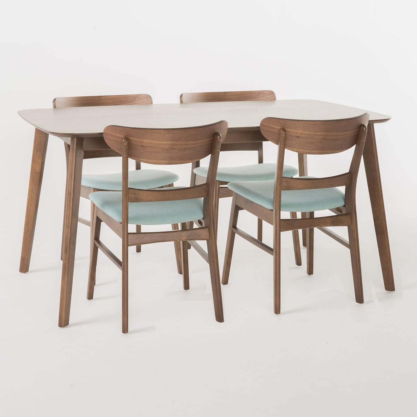 Christopher Knight Home Idalia 60" Rectangular Dining Set, 5-Pcs Set, Natural Walnut / Mint