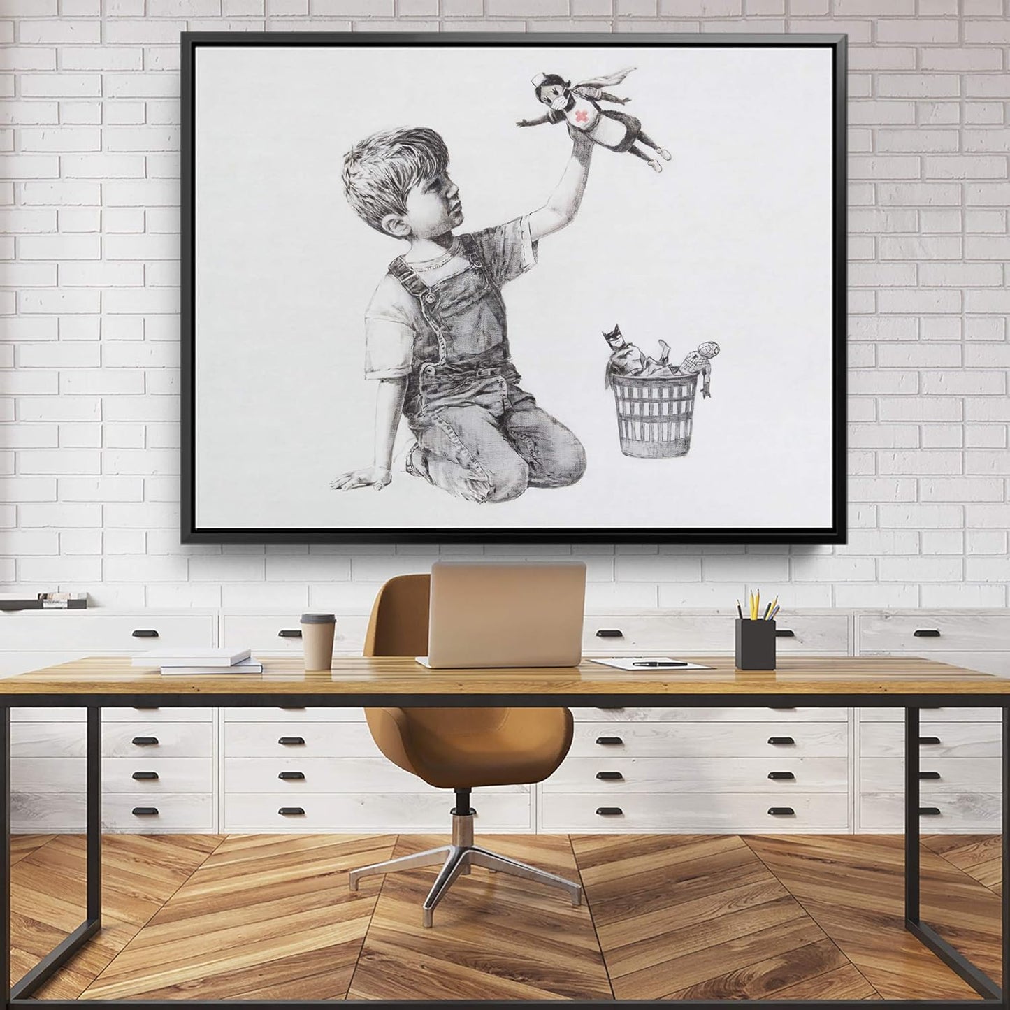 Banksy Super Nurse Hospital Canvas Art Wall Art Home Decor - Various Sizes (60in x 40in Modern Black Framed)