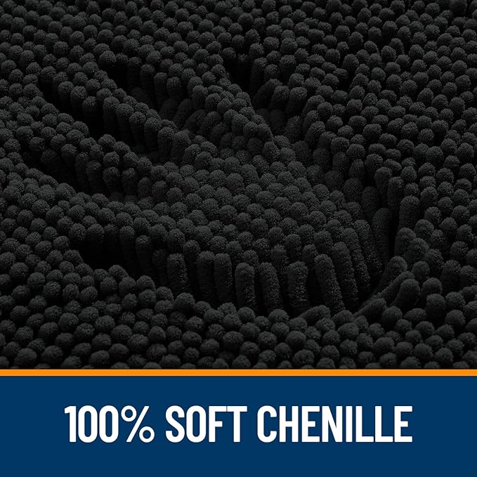 OLANLY Bathroom Rugs 45x27, Extra Soft Absorbent Chenille Bath Rugs, Rubber Backing Quick Dry, Machine Washable Bath Mats for Bathroom Floor, Tub and Shower, Home Decor Accessories, Black