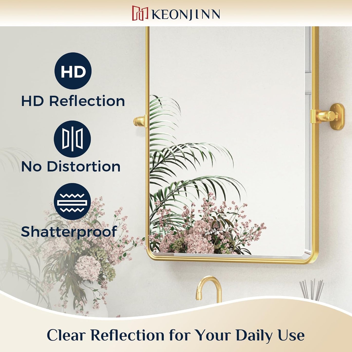Keonjinn 24 x 36 Inch Pivot Mirror Bathroom, Gold Tilt Mirror Bathroom for Wall, Brushed Gold Beveled Pivot Rectangle Mirrors for Over Sink, Modern Metal Framed Vanity Mirrors, Horizontal/Vertical