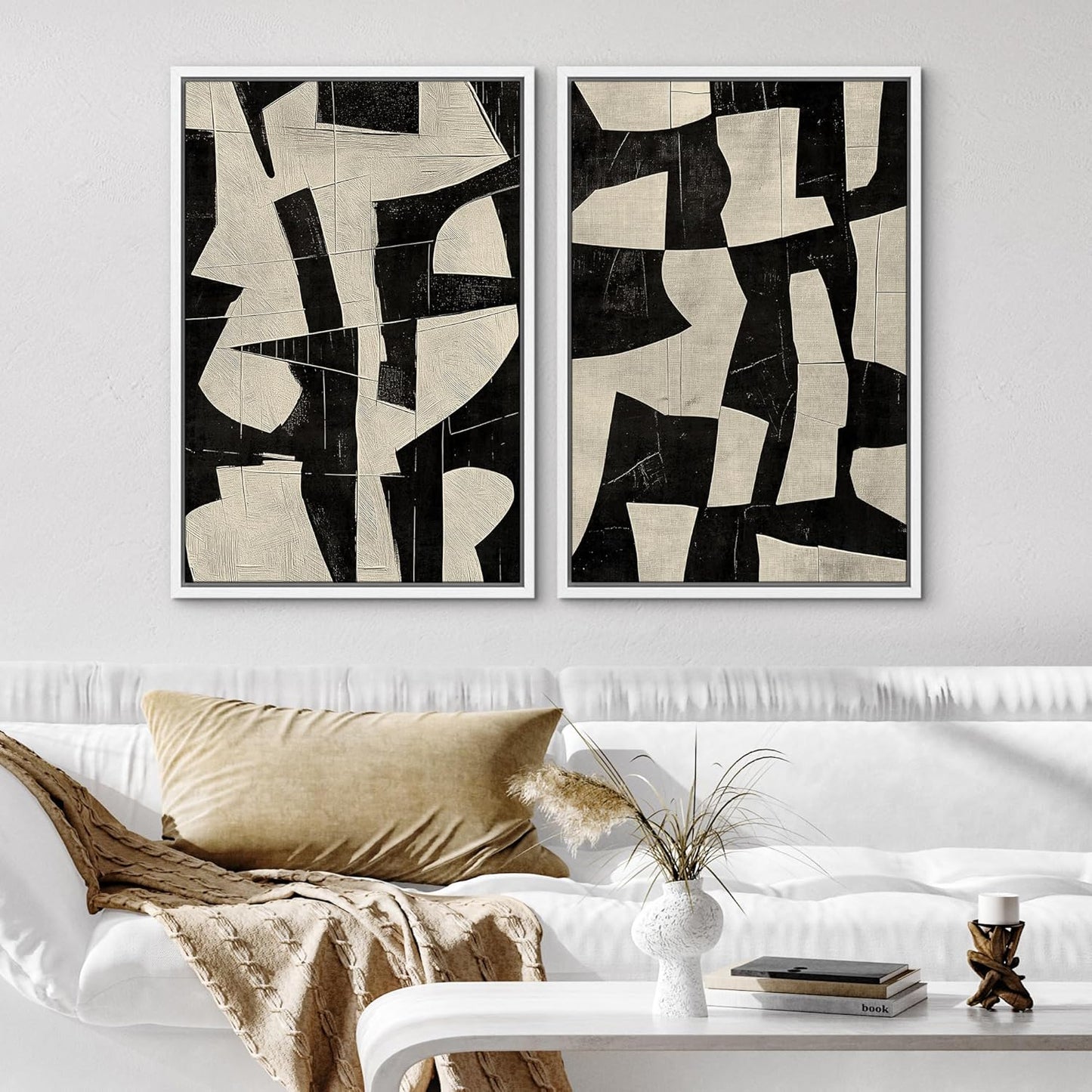 SIGNWIN Framed Canvas Print Wall Art Geometric Abstract Warm Tones with Gold Accent Illustrations Modern Art Decorative Contemporary for Living Room, Bedroom, Office - 16"x24"x2 White