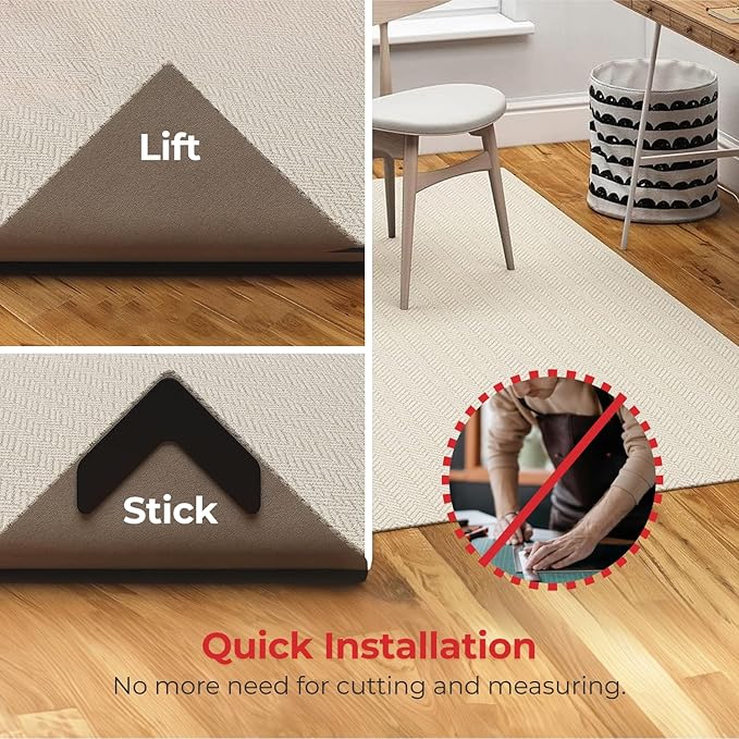 iPrimio NeverCurl Best V Shape Design Rug Corner Gripper to Instantly Stop Rug Corner Curling - Safe for Wood Floors - for Indoor & Outdoor Rugs - Carpet/Rug Tape - Not an Anti-Slip Pad