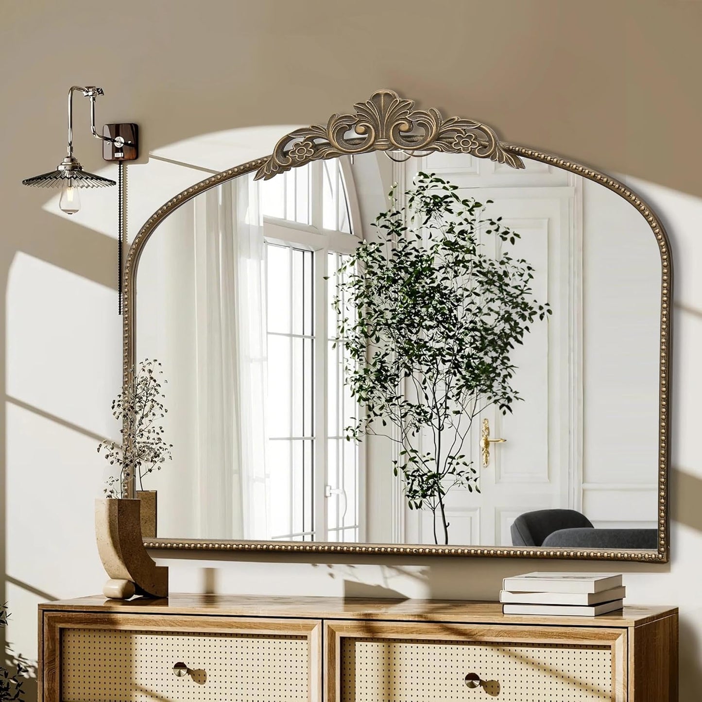 Micasso Gold Antique Wall Mirror: 29"x 36" Large Arched Mirror - Arendahl Traditional Ornate Baroque Decorative Mirror for Home Decor/Entryway/Fireplace/Living Room/Hallway/Bathroom