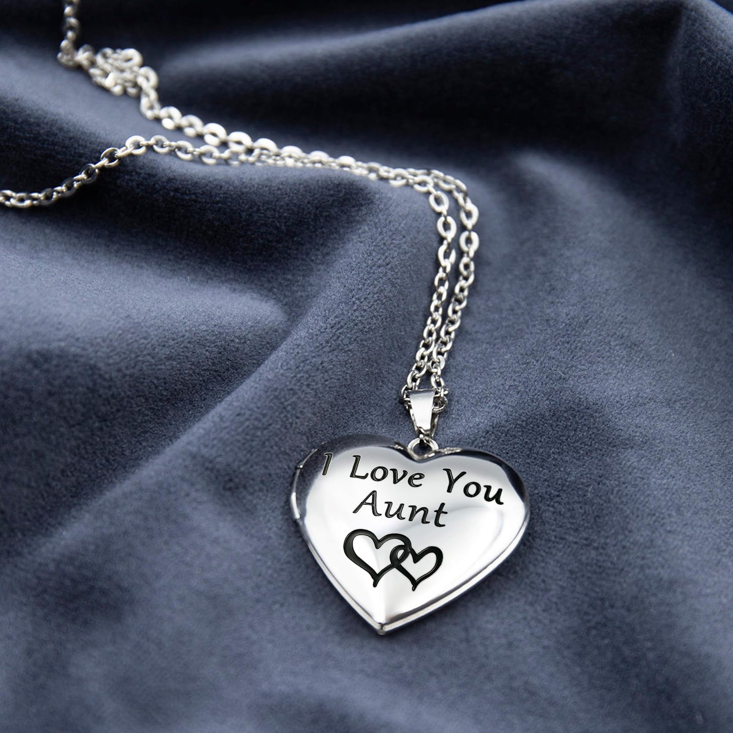 PHOCKSIN I Love You Aunt Silver Heart Locket Necklace For Women That Hold Pictures Photo Lockets Birthday Gifts for Aunt From Niece