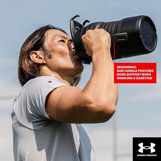 Under Armour 32 oz Insulated Water Bottles - Sports Water Jug with Fence Hook, Leak Resistant for Baseball, Football & More, 32 oz Insulated, Blaze Orange/Black