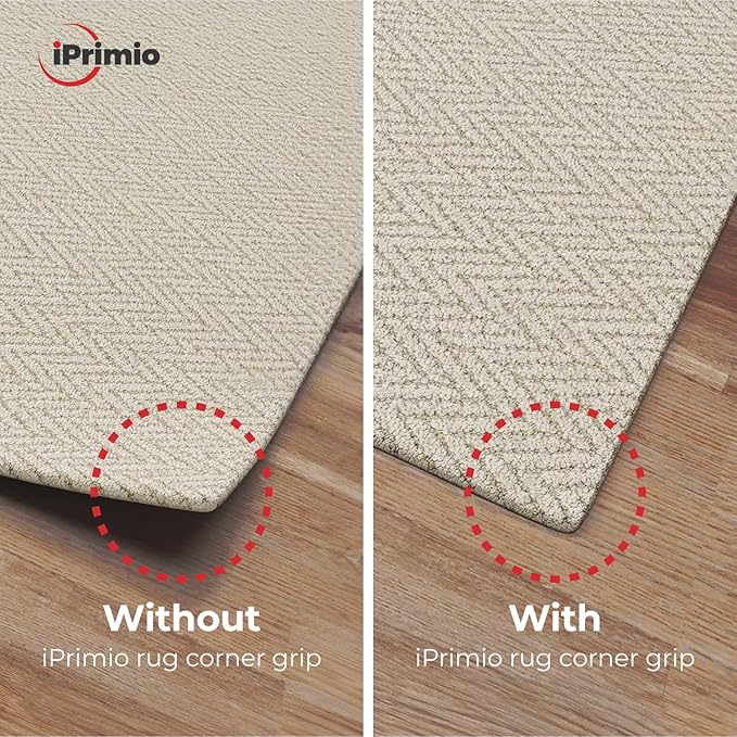 iPrimio NeverCurl Best V Shape Design Rug Corner Gripper to Instantly Stop Rug Corner Curling - Safe for Wood Floors - for Indoor & Outdoor Rugs - Carpet/Rug Tape - Not an Anti-Slip Pad